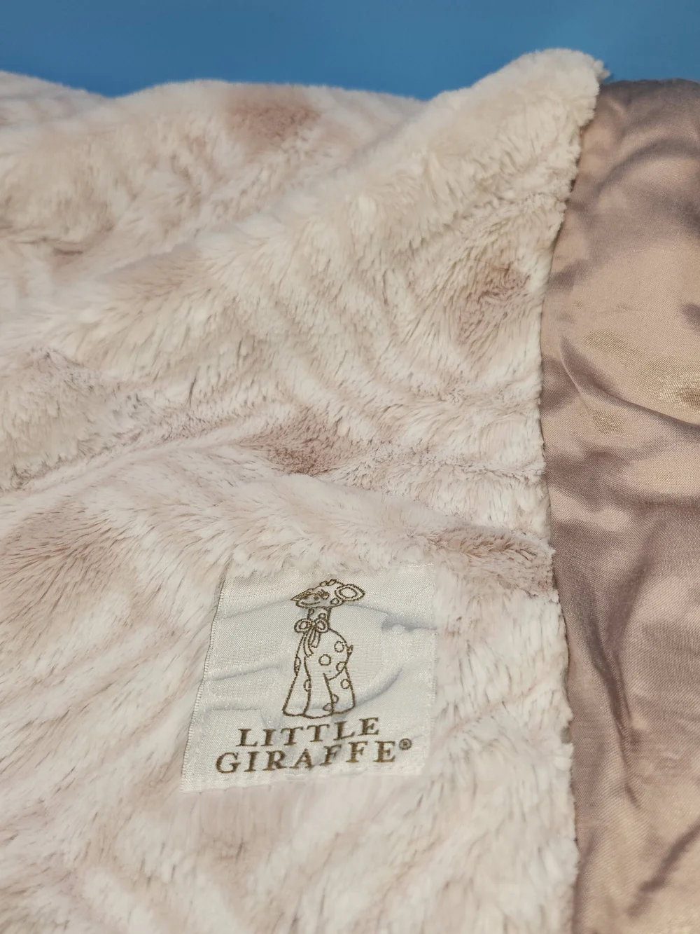 Little Giraffe Plush Luxe Faux Fur Pink Baby Blanket Satin Trim Made in USA